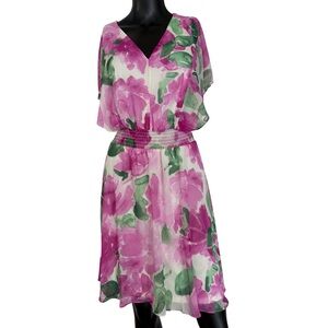 DKNY Pink and Green Floral Midi Dress